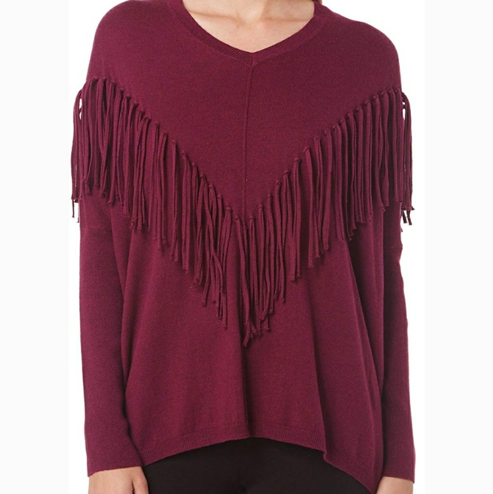 🌹DKNY🌹 Fringe V-neck Knit Pullover Sweater  NEW WITH TAGS MEDIUM